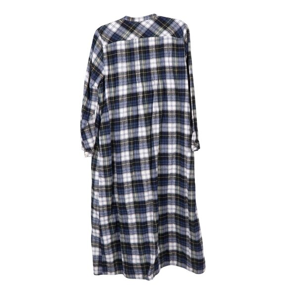 L.L.Bean Flannel Nightgown S Womens Plaid Long Buttons Blue White Green Cotton - Picture 6 of 6